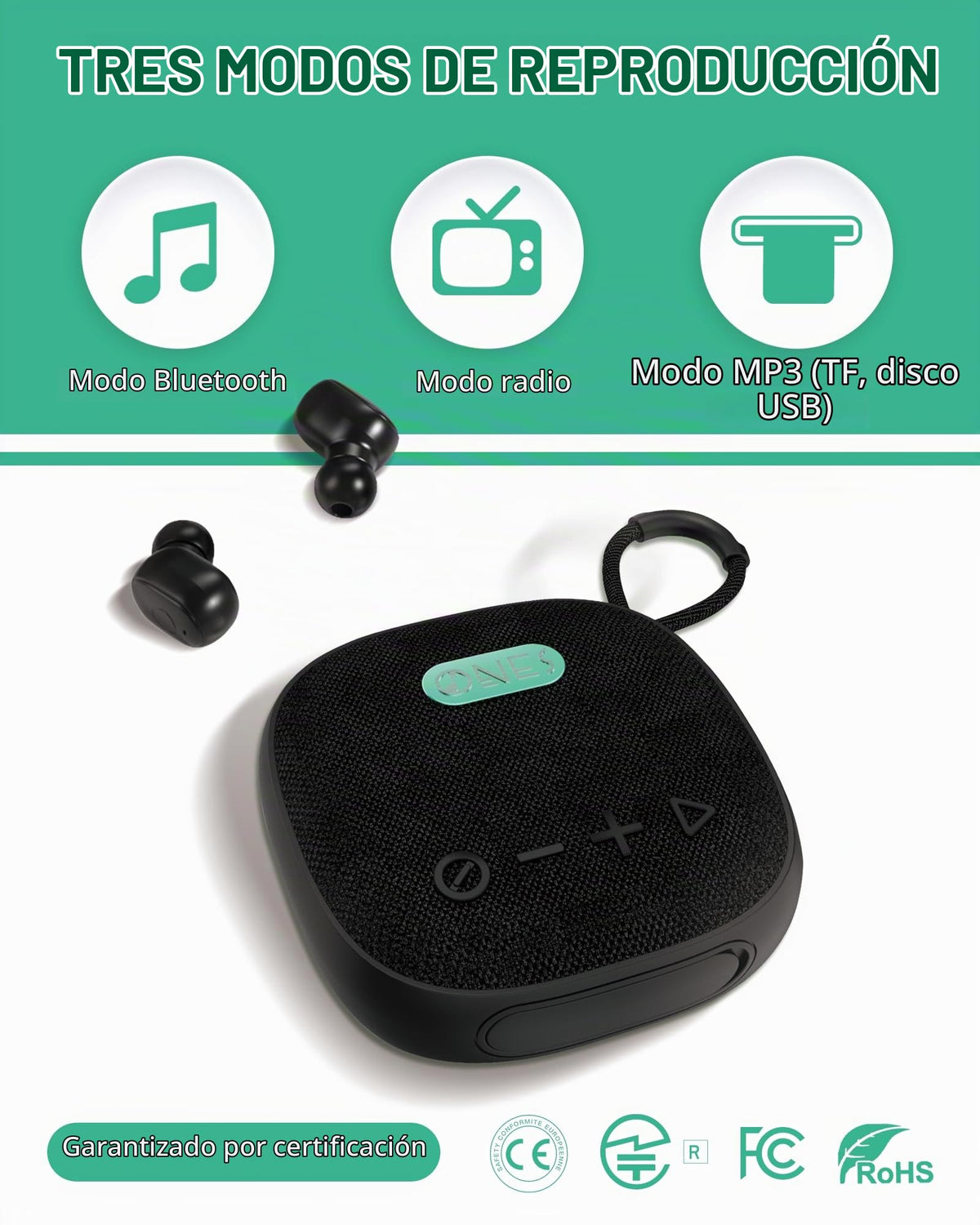 Altavoz Inalámbrico ONES MusPlay Negro 2 en 1 Portátil Compacto Inteligente
