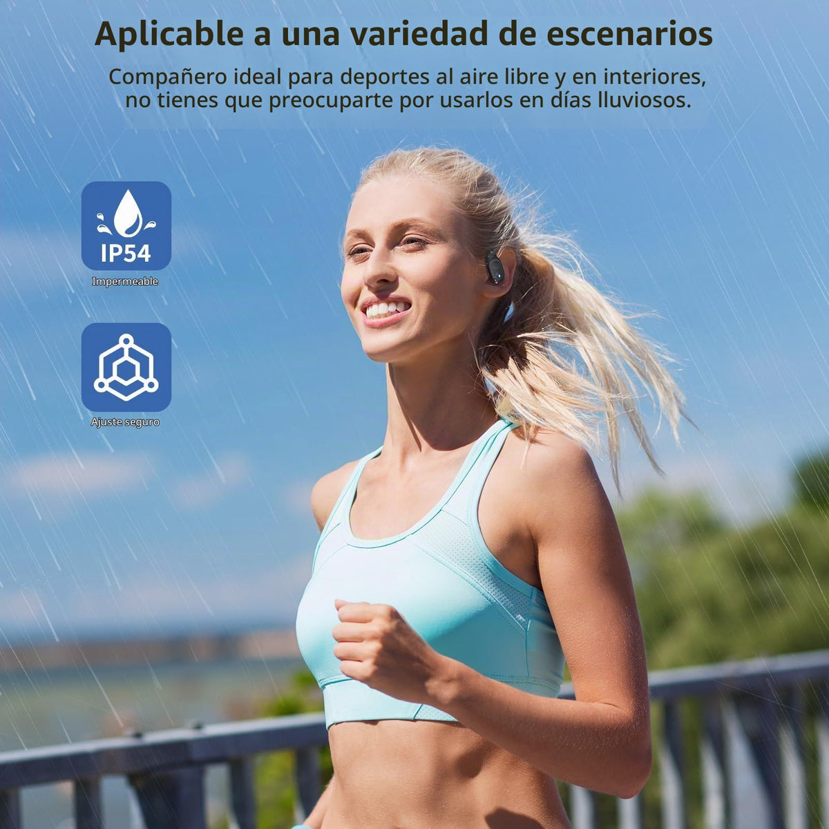 Audífonos de Oído Abierto Xuuly Negro Ganchos Ajustables Bluetooth para Ciclismo y Carrera