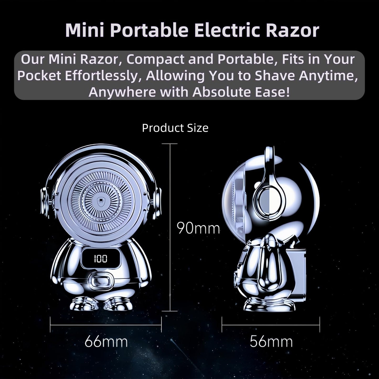JIMBOBO Mini Shave Afeitadora Eléctrica para Hombre, Astronautas Rasuradoras Eléctricas Giratorias con LED Almacén de Carga, Cuchilla Magnética, Doble Seco y Húmedo Afeitar para Hogar, Coche, Viajes