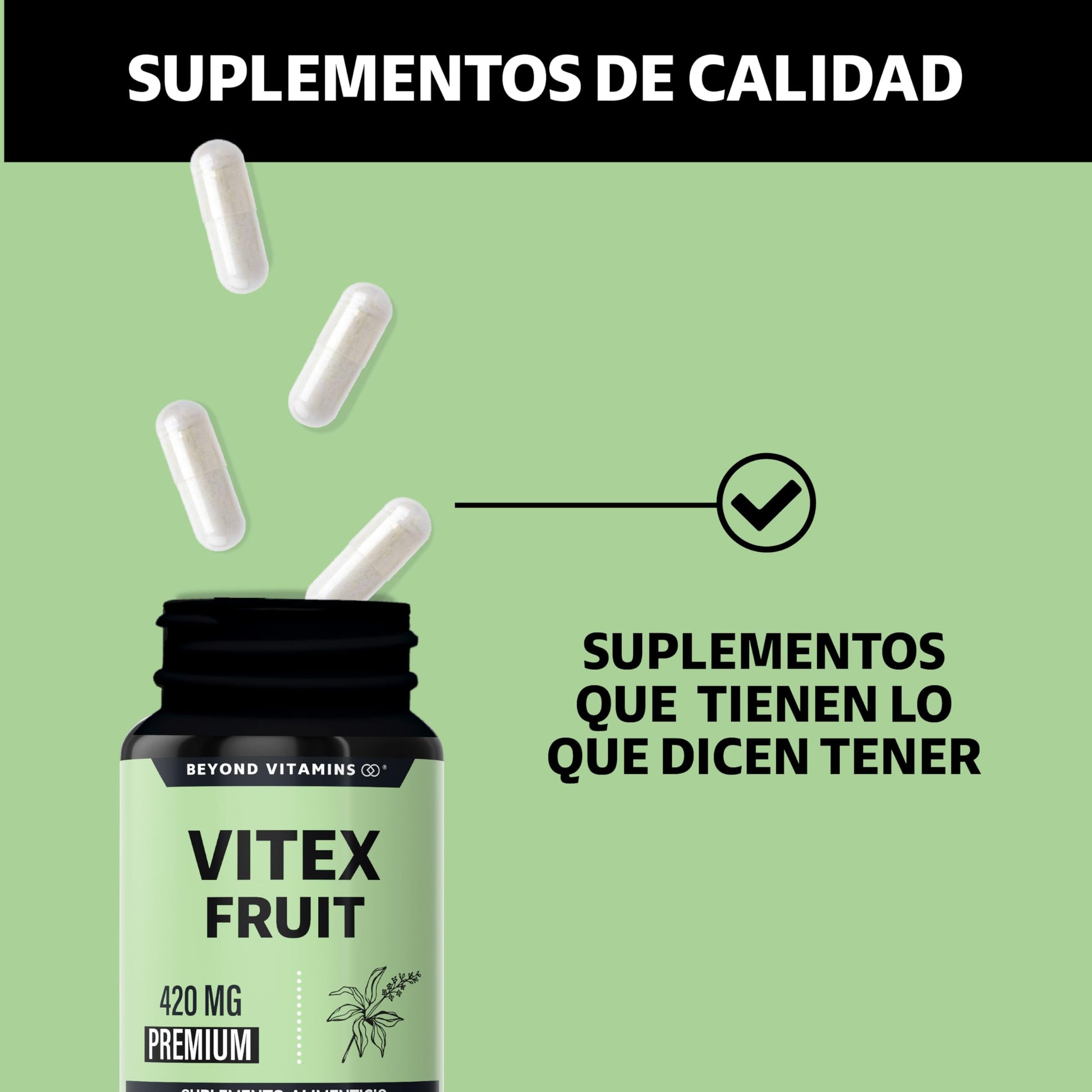Beyond Vitamins | Vitex Fruit 420mg | Vegano | 1 cápsula al día, 2 meses de consumo