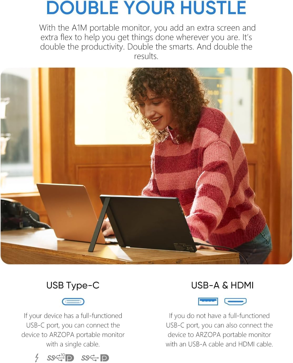 Monitor Portátil ARZOPA 17.3 Pulgadas 1080P FHD IPS Soporte Integrado HDMI USB C Pantalla Externa Gaming con Altavoces Duales