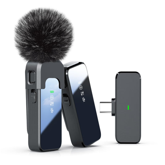 Micrófono Lavalier Inalámbrico USB Tipo C con Cancelación de Ruido para iPhone y Android 100 Pies 18 Horas de Batería
