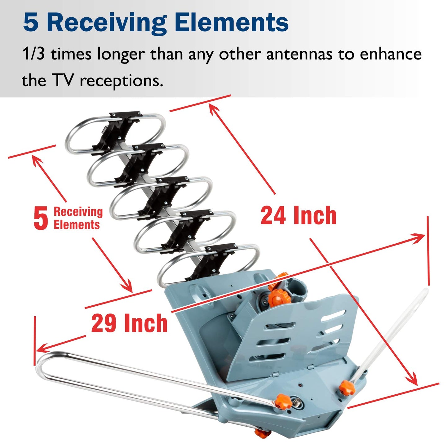 Five Star Antena HDTV amplificada digital para exteriores, rango de 241 m, control remoto inalámbrico, rotación de 360 grados, equipo de instalación de cable coaxial RG6 de 30 m, para 5 televisores