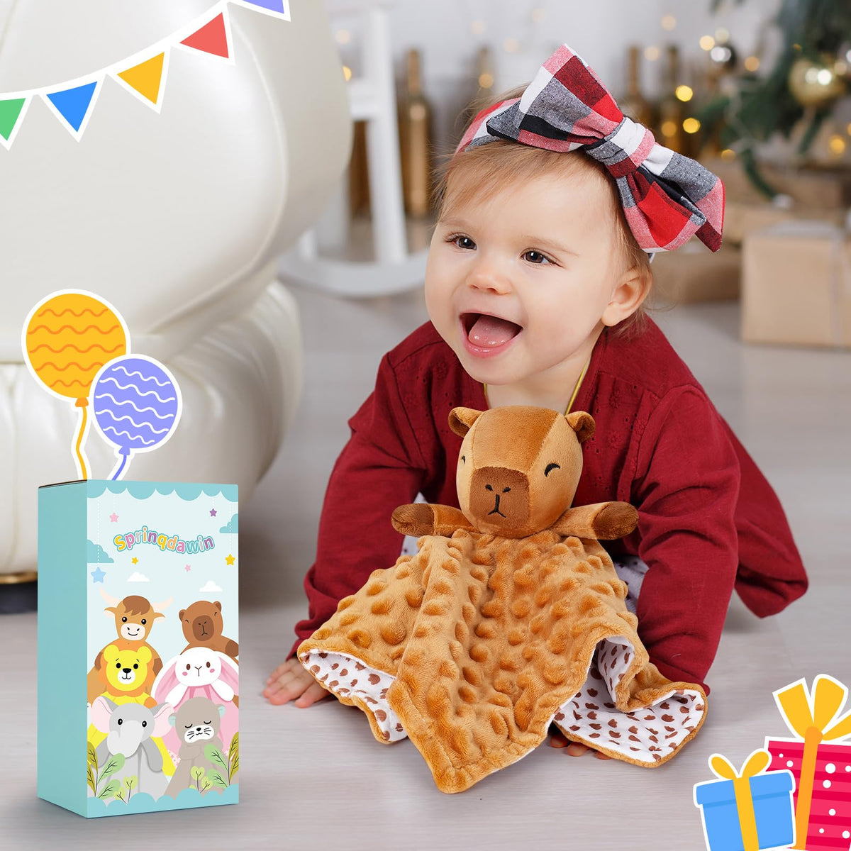 Sprinqdawin Loveys para Bebés, Manta de Seguridad de Bebé Kawaii Capybara para Recién Nacido Infante Niño Pequeño Juguete de Abrazo Animal de Peluche, Mantas de Seguridad Lovey Capybaras Regalos Bebé