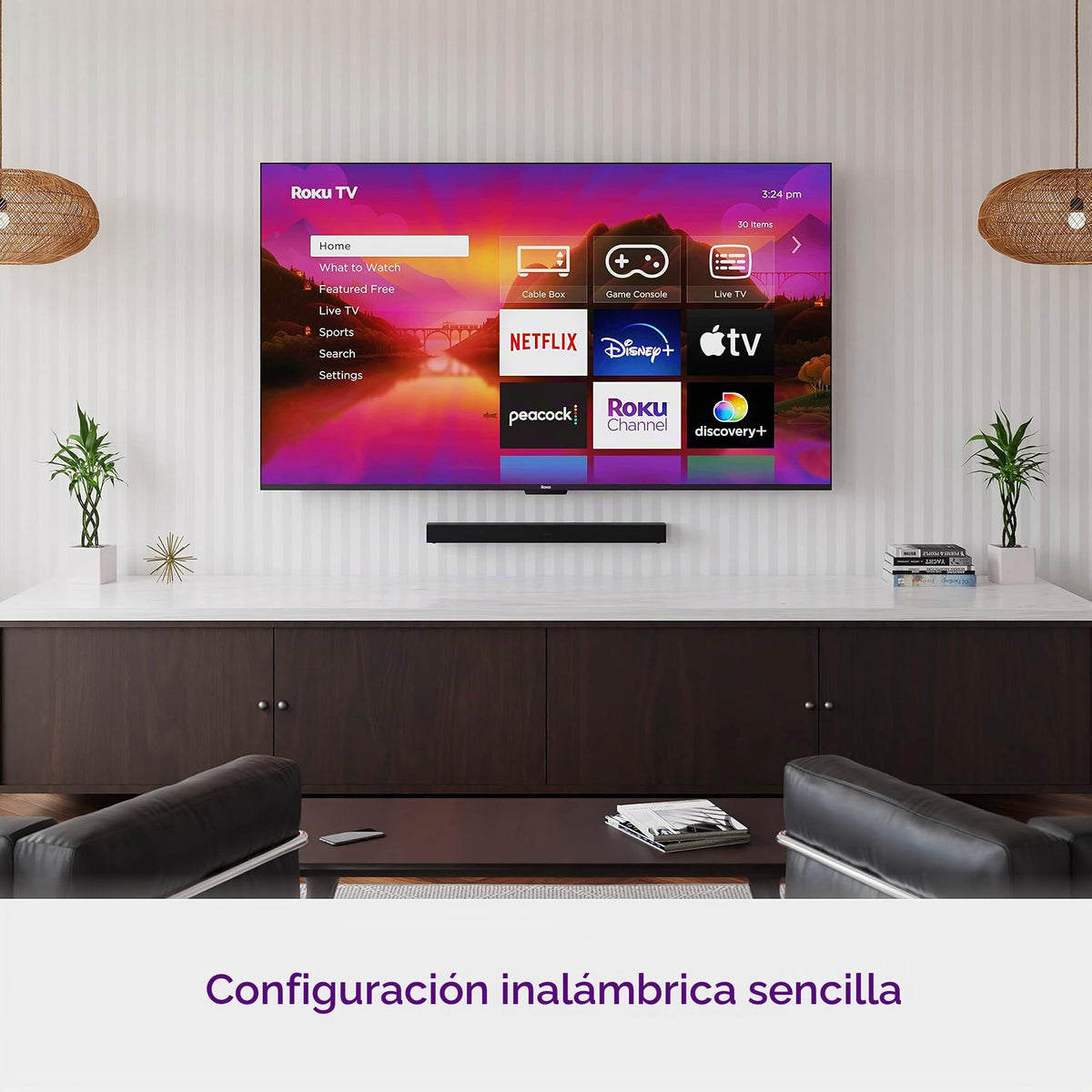Barra de Sonido Roku Inalámbrica Negro con Sonido Estéreo Mejorado Reacondicionada