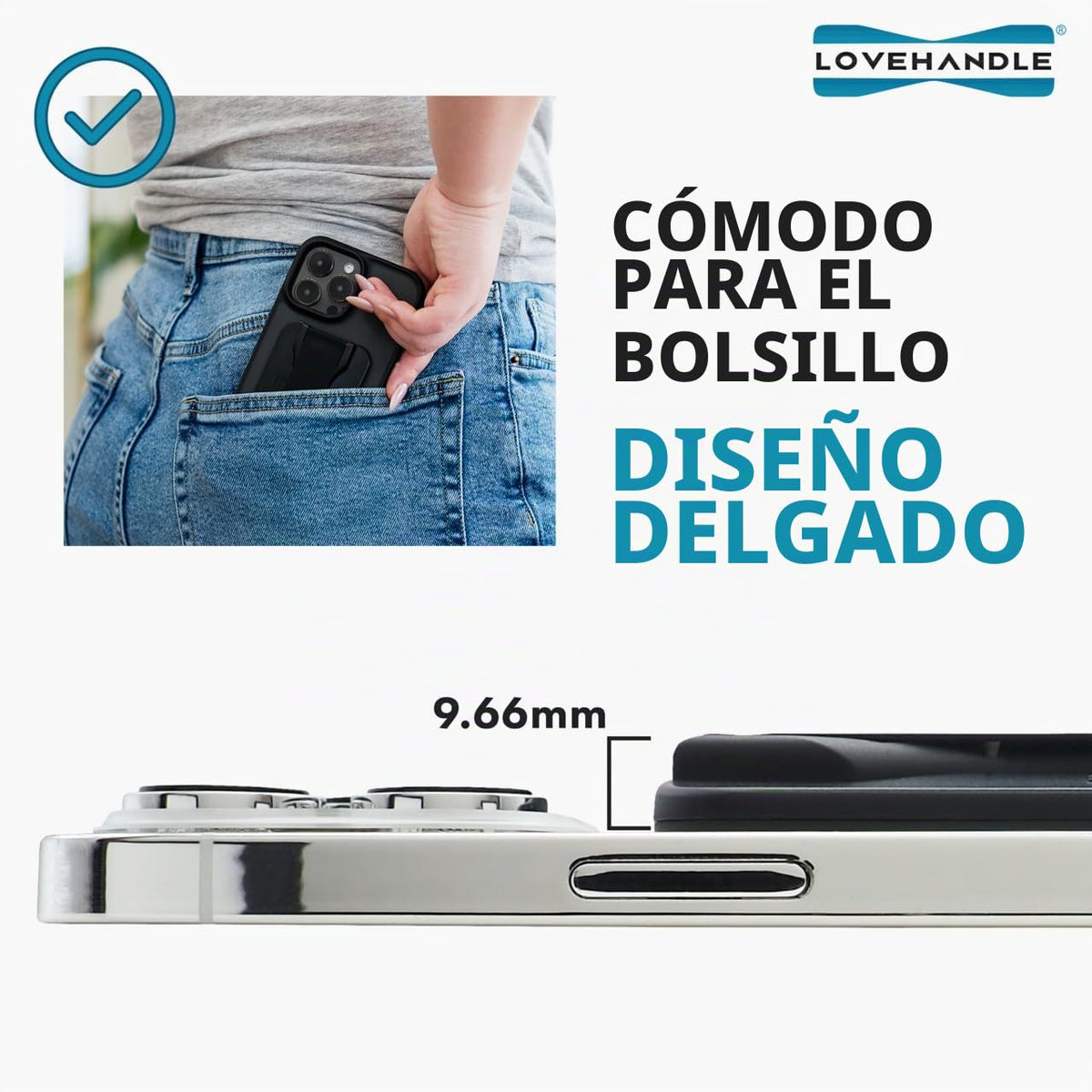 Agarre Magnético LoveHandle PRO Negro con Soporte y Correa para Smartphone y Tablet