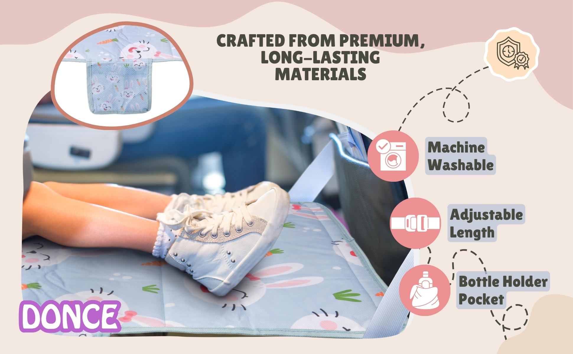 DONCE Cama de Avión para Niños Pequeños, Artículos Esenciales de Viaje de Avión para Niños Pequeños, Extensión de Asiento de Avión para Niños, Cama de Viaje Portátil para Avión para Vuelos Largos