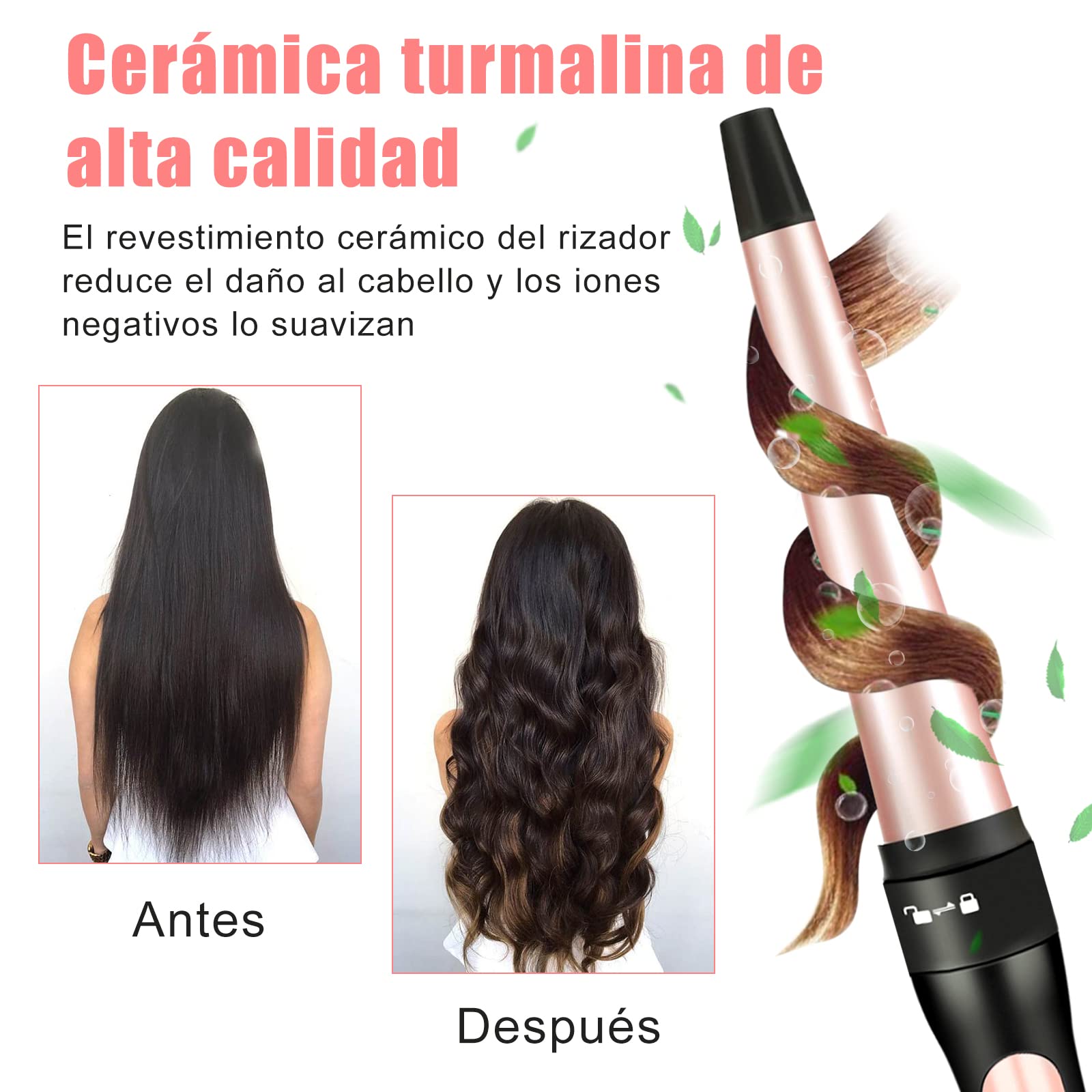Juego Rizador de Pelo 5 en 1, Rizadora de Pelo Profesional, Intercambiable con Revestimiento de Cerámica, Calentamiento Rápido y Temperatura Ajustable, Ondulado para Rizos Grandes, Medianos o Pequeños, para Todo Tipo de Pelo
