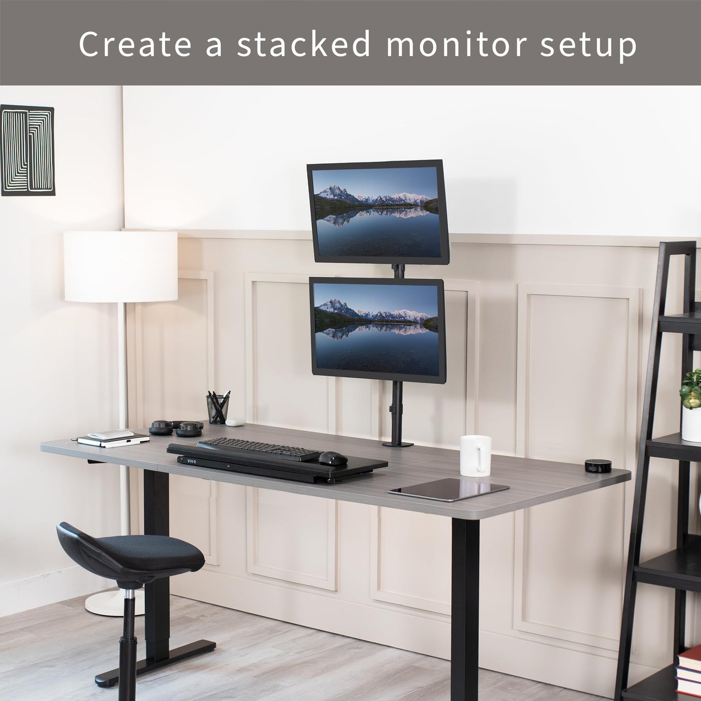 Soporte de Computadora VIVO Negro Ajustable Extra Alto para Monitor Vertical 34 Pulgadas