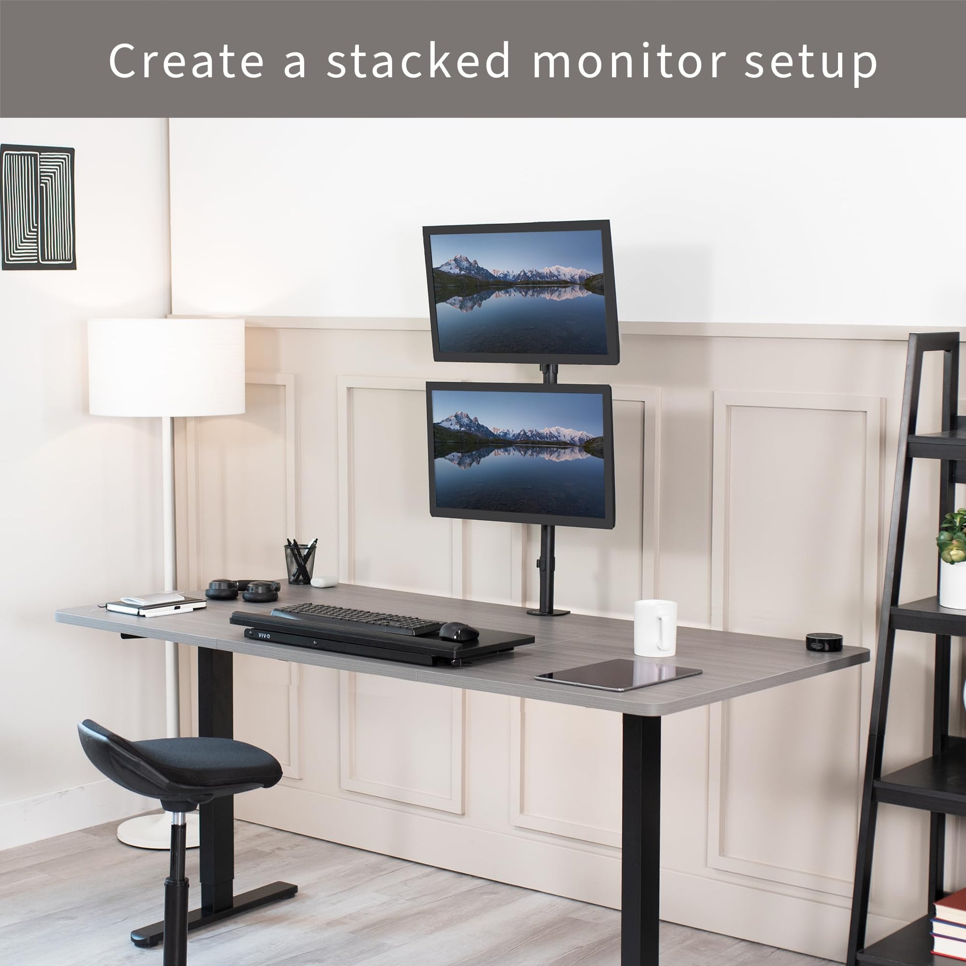Soporte de Computadora VIVO Negro Ajustable Extra Alto para Monitor Vertical 34 Pulgadas