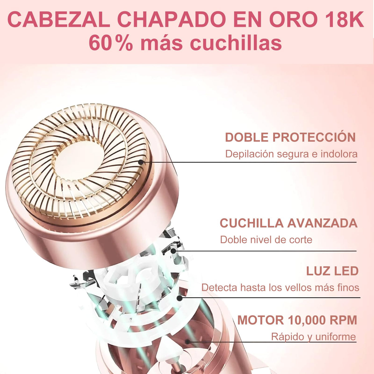 BALYSTOK Depiladora Facial Mujer Flawless con Luz LED, Sin Dolor, Portátil y Recargable, Removedor de Vello Facial para Labios, Cejas, Nariz, Barbilla, Bikini y Axilas, con 2 Cabezales de Repuesto y 1 Cepillo de Limpieza