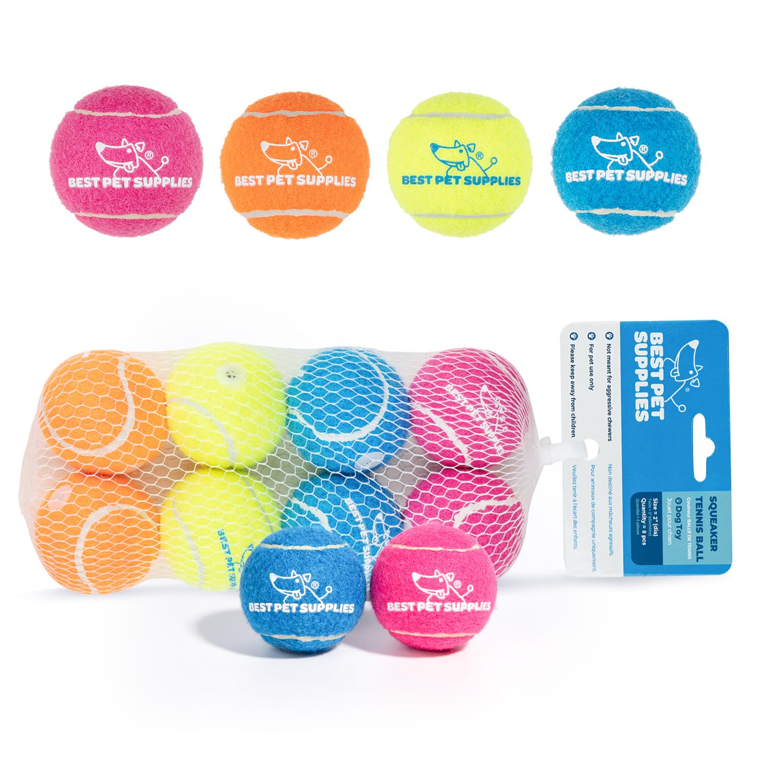 Best Pet Supplies - Pelotas de Tenis chirriantes para Perros, Paquete de 8, Juguetes interactivos de Alta Resistencia para lanzar y Buscar, apoya el Ejercicio y el Entrenamiento de Comportamiento