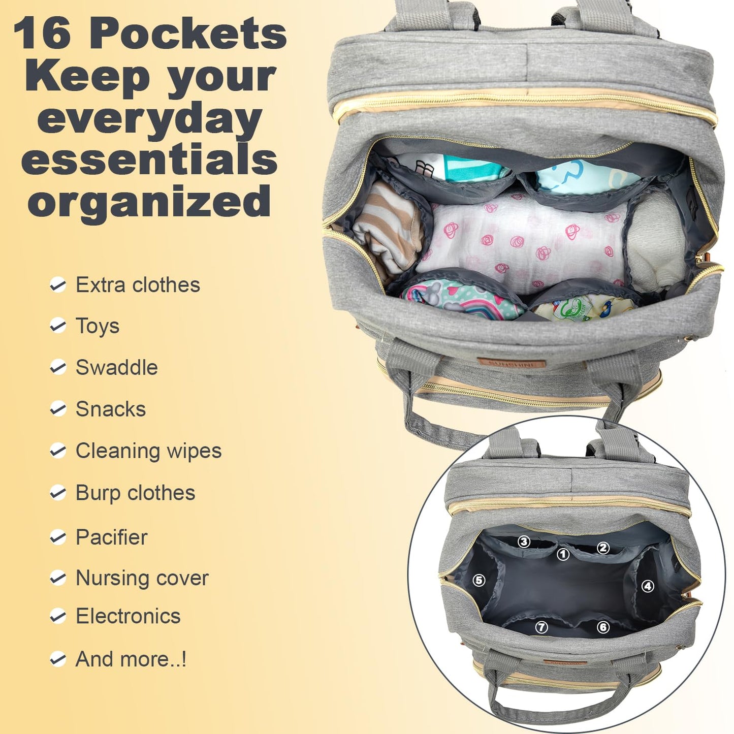 BOSI BOZI ECO OUVERTURE BosiBozi - Bolsa de pañales para bebé, impermeable y multifuncional para mamás, papás, bolsa de pañales de viaje con bolsillos aislados y estuche para chupete