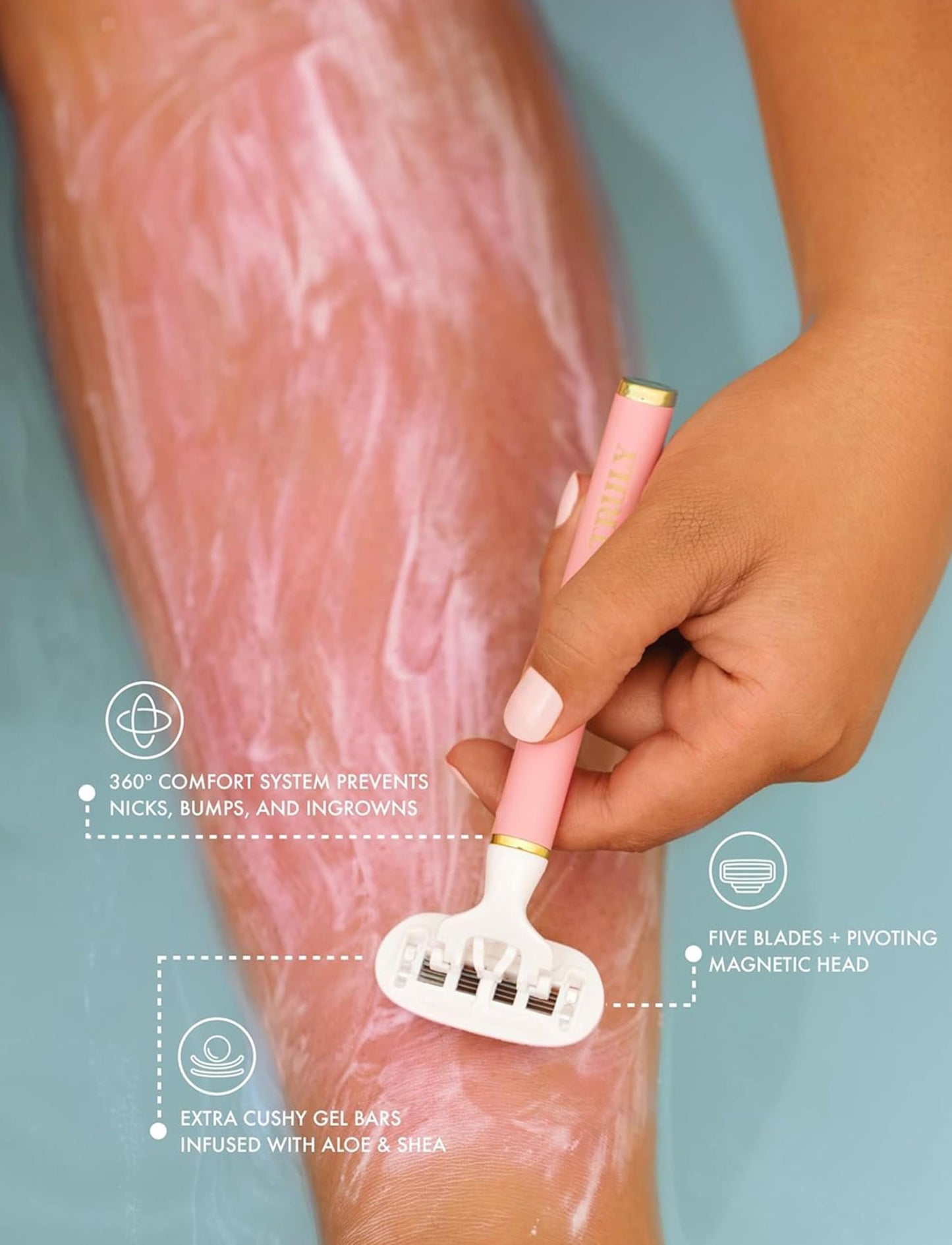 Truly Maquinilla de afeitar Life Shaver | La mejor maquinilla para piel sensible | 5 hojas con gel impregnado con aloe y manteca de karité | Cabezal pivotante y mango flexible para un afeitado suave y
