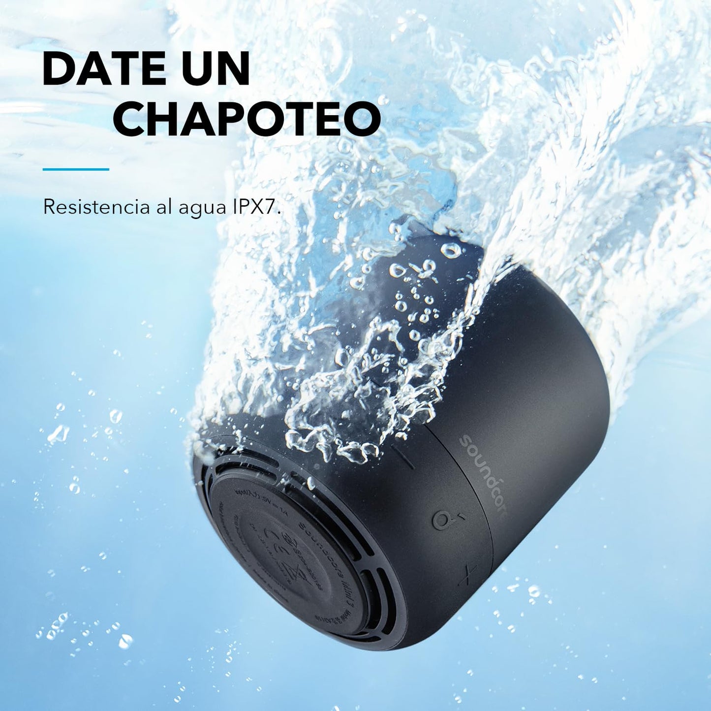 Soundcore by Anker Mini 3 Bocinas Portátiles Bluetooth con BassUp y PartyCast, USB-C, Impermeable IPX7, Ecualizador Personalizable