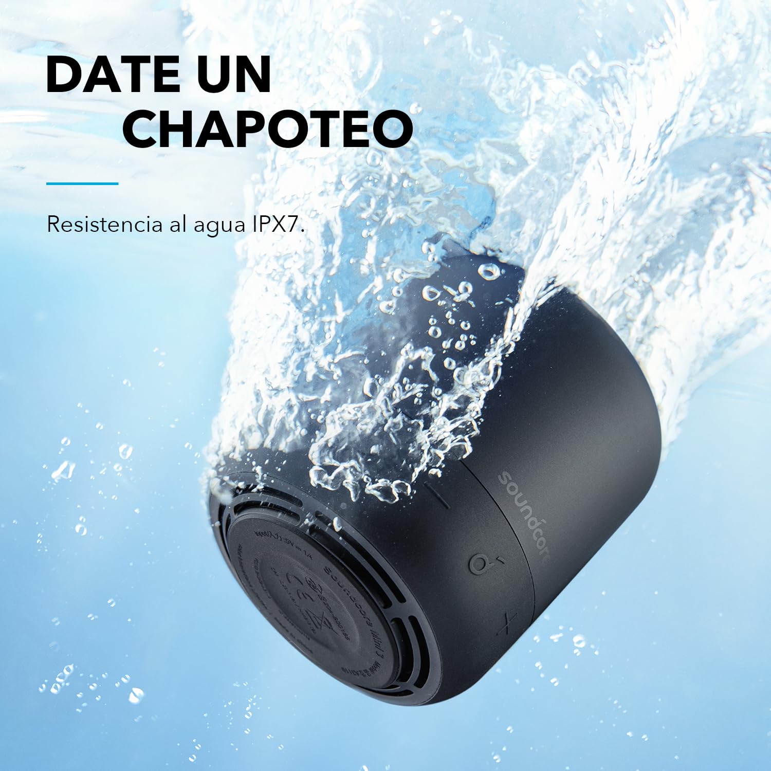 Soundcore by Anker Mini 3 Bocinas Portátiles Bluetooth con BassUp y PartyCast, USB-C, Impermeable IPX7, Ecualizador Personalizable