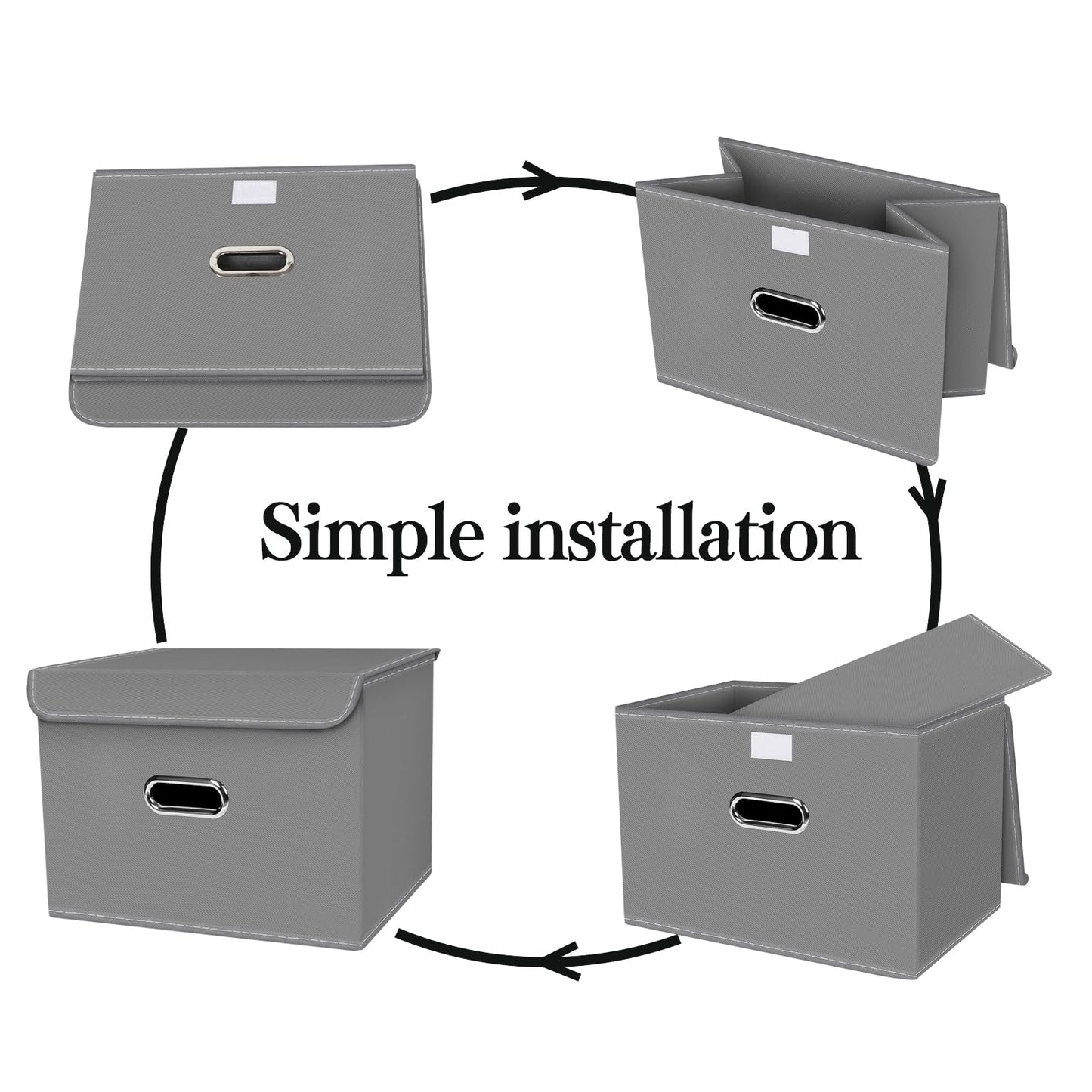 SEVENDOME Cesta organizadora plegable de tela de lino con tapa, asas de piel, divisor extraíble para el hogar, clóset (gris, 3 piezas)