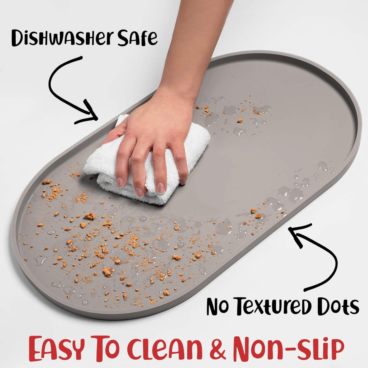 Tapete de Comida DogBuddy Gris Antideslizante Impermeable para Perros y Cachorros