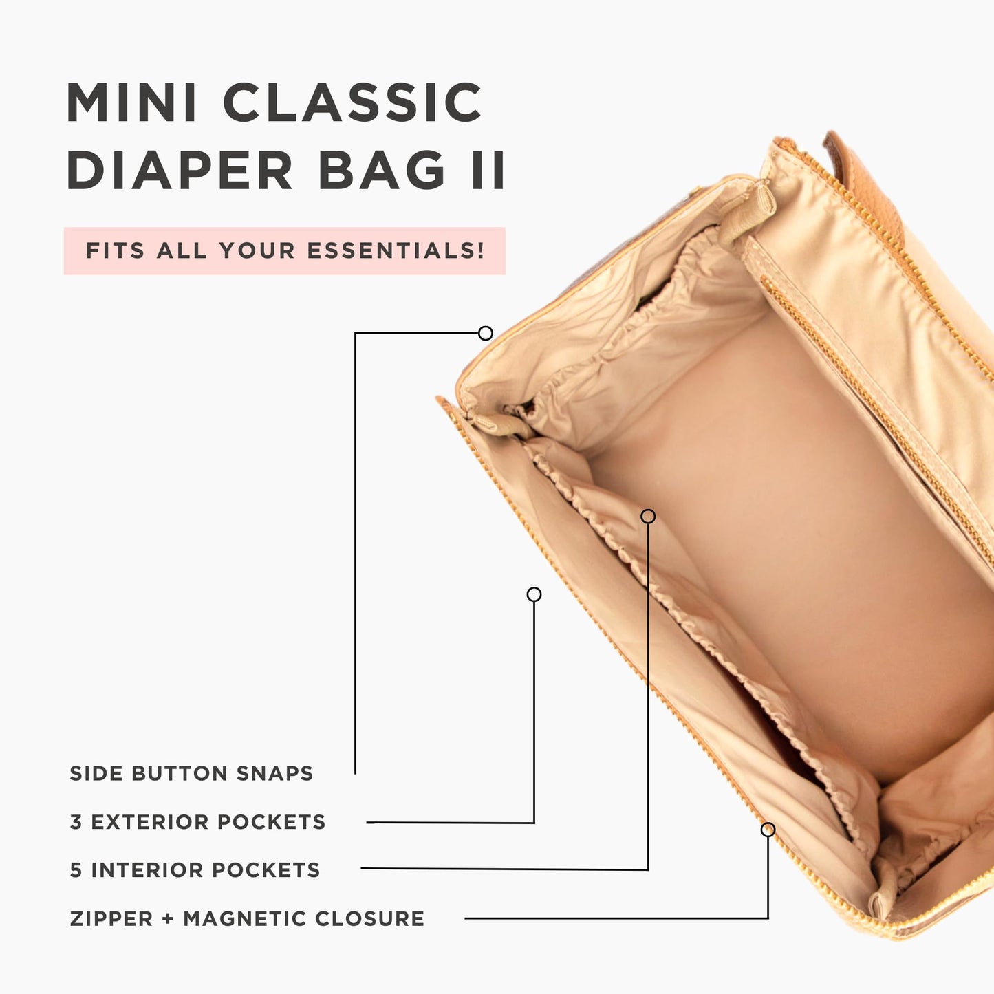 Freshly Picked - Mochila pequeña para pañales II - Bolsa de piel vegana de primera calidad sin cambiar, compacta, Canela, One Size (Pack of 1), Classic