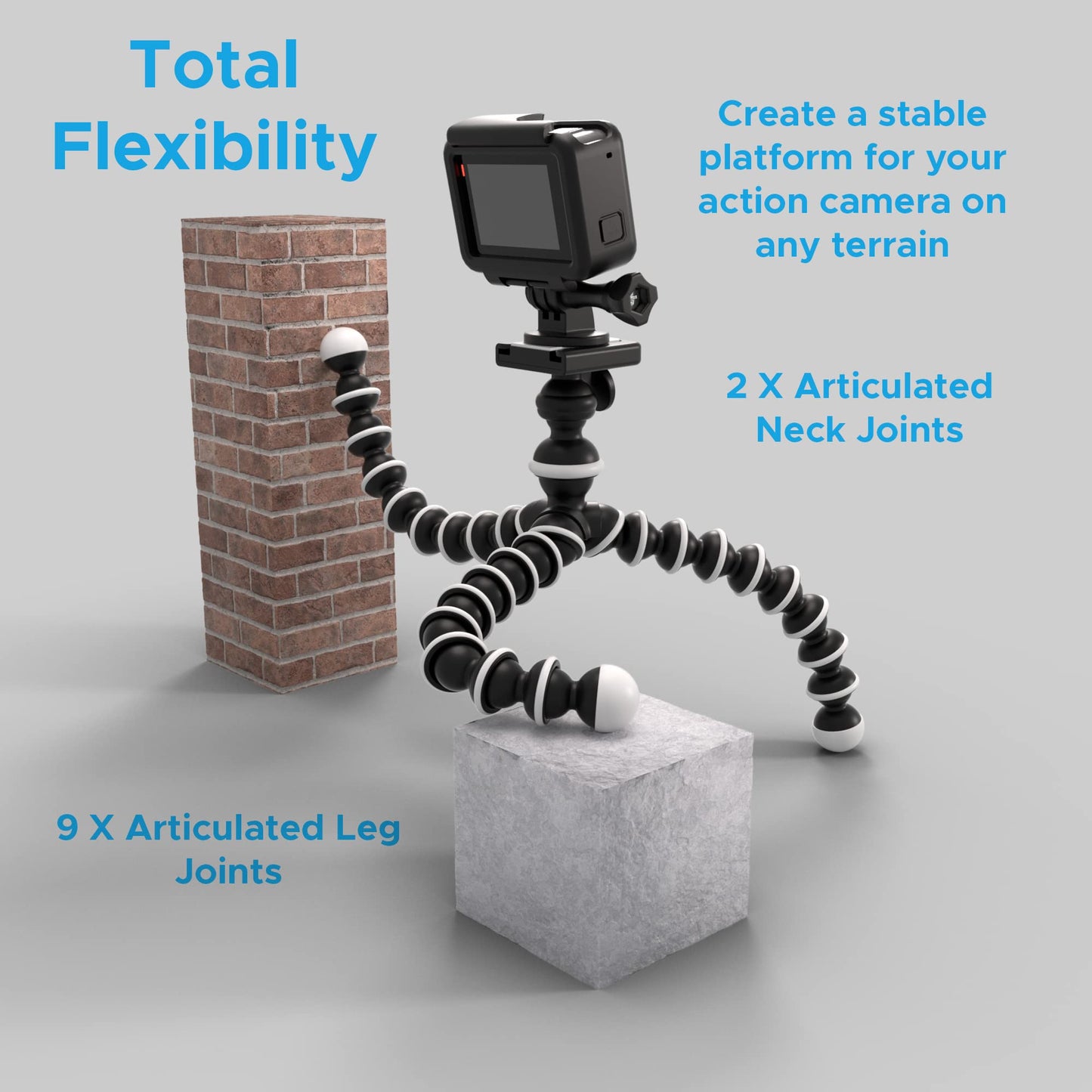 DigiCharge - Cámara de trípode Flexible de Pulpo de 10 Pulgadas + Soporte de Montaje de Leva de acción, Compatible con GoPro Hero13 Hero12 Hero11 Hero10 MAX Hero 13 12 11 Mini 10 9 8 Fusion dji Osmo