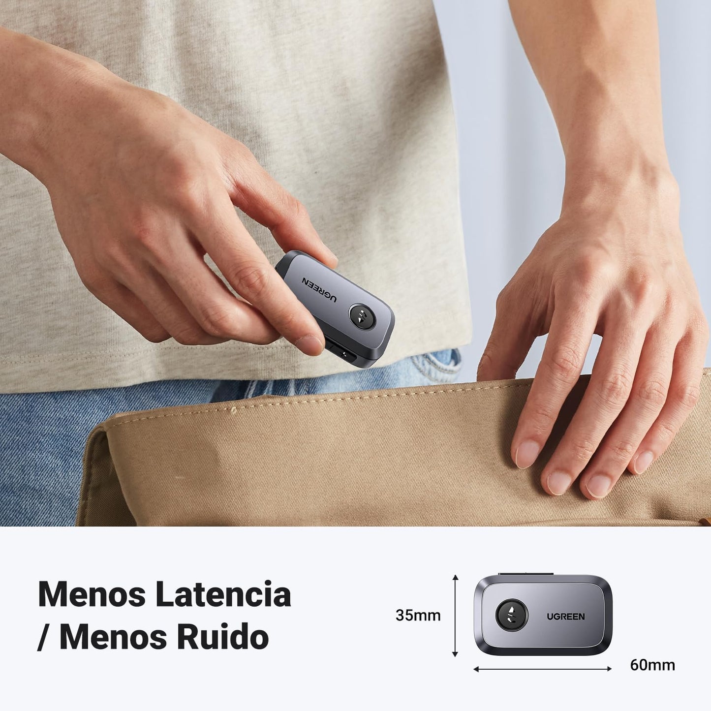 Receptor Bluetooth 5.3 UGREEN Negro con Micrófono para Coche y Llamadas Manos Libres
