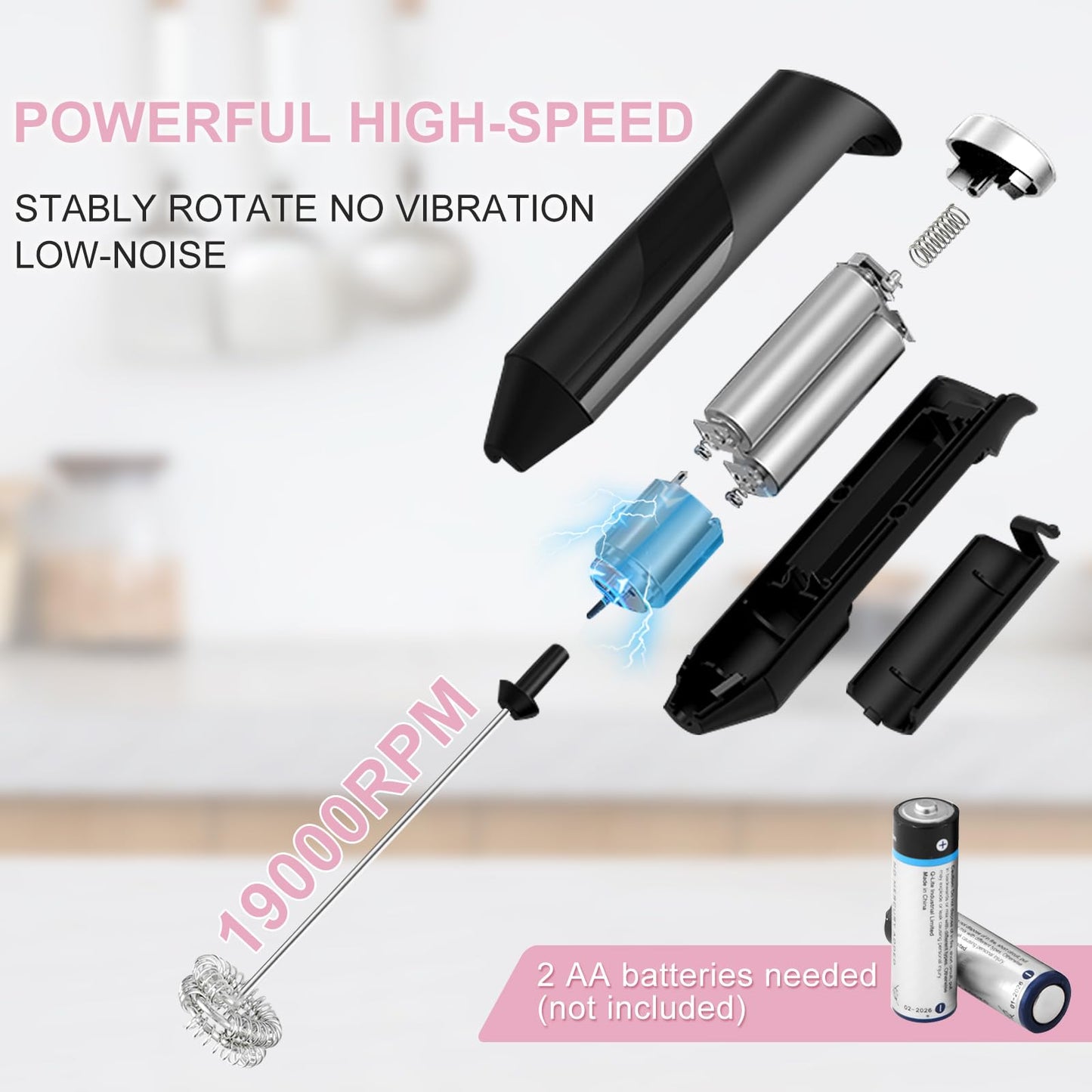 Espumador de leche doble batidor, batidora eléctrica de mano, mezclador de bebidas con agitador de acero inoxidable de grado alimenticio, máquina de espuma con pilas para café, capuchino, Matcha, café