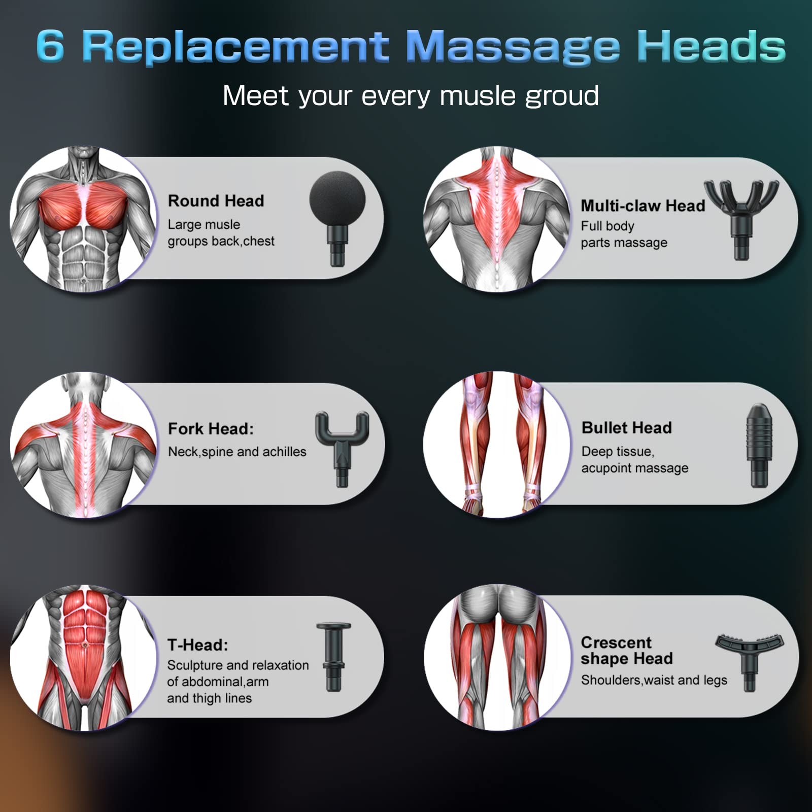 SHAVINGFUN Pistola de Masaje, Masajeador de Mano Recargable de Tejido Profundo con Pantalla LCD, 6 Cabezales de Masaje, 99 Velocidades Ajustables para Alivio y Recuperación del Dolor Muscular