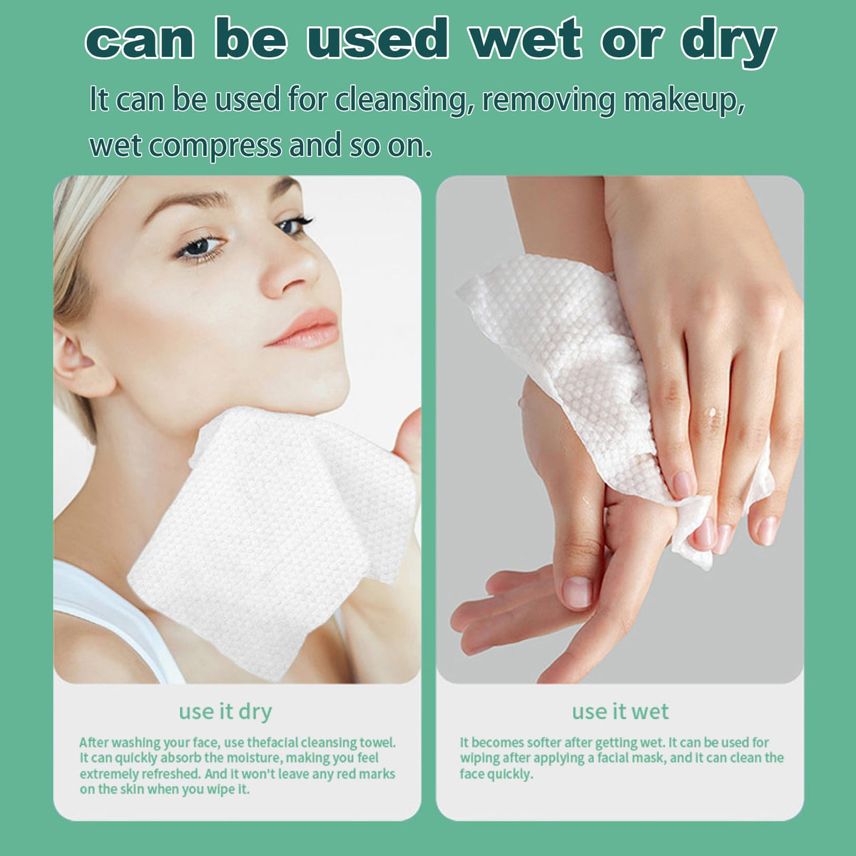 CALM LIFE Toallas faciales desechables colgantes, 4 paquetes (640 unidades) - Diseño de montaje en pared para una fácil dispensación, toallitas secas extra suaves y absorbentes para el rostro, 8x8 pul