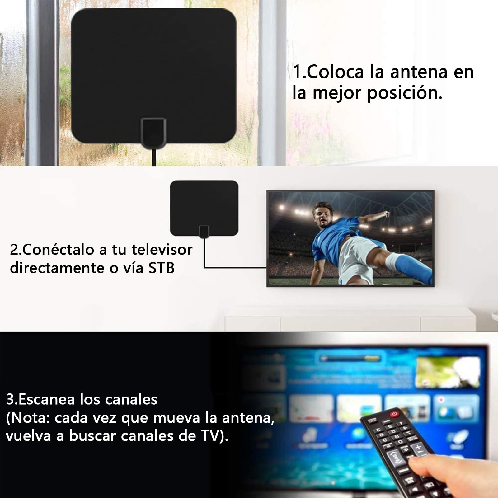 Antena de TV Digital HDTV con Amplificador de Señal Inteligente para Canales 1080P 4K DTMB ATSC DVB-T DMB-T ISDB-T - Interiores
