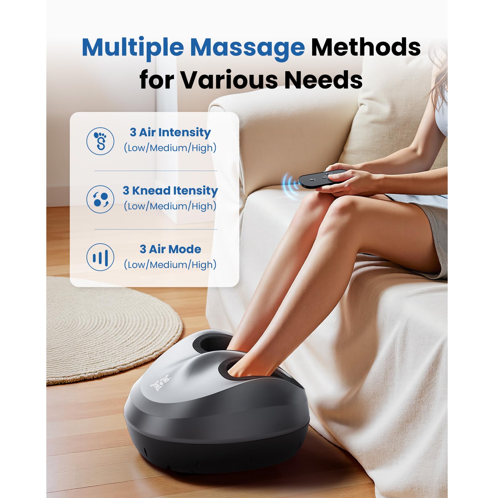 BOB AND BRAD Máquina masajeadora de pies con calor y control remoto, masajeador eléctrico de pies Shiatsu con 4 niveles, alivia la fascitis plantar y el dolor de neuropatía, se adapta a pies hasta hombres, talla 12