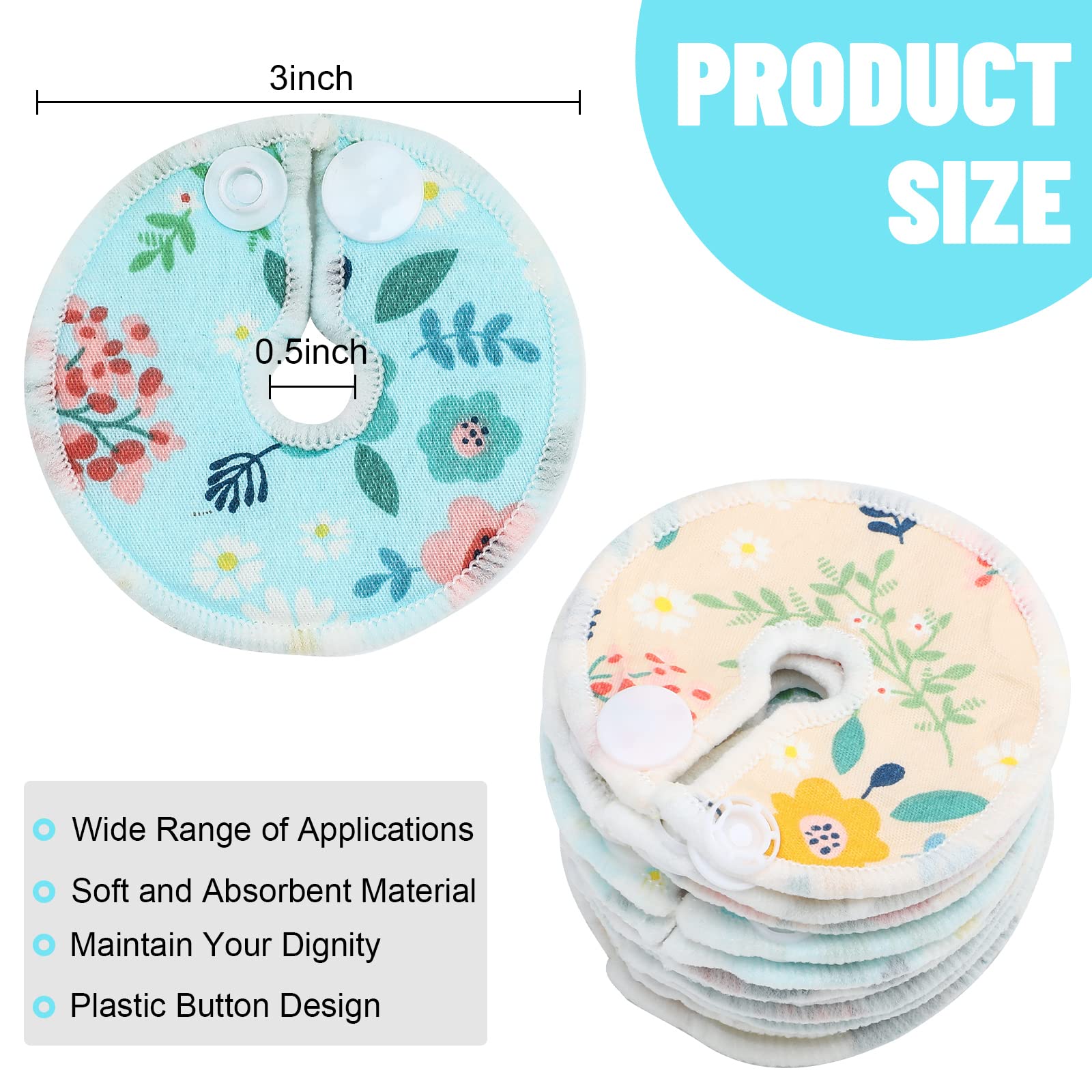 32 Almohadillas de Tubo G de Algodón de Soporte para Alimentación Cubierta Suave de Botón de Tubo G Suministros de Alimentación Reutilizables para Lactancia Materna, 4 Diseños (Flores)