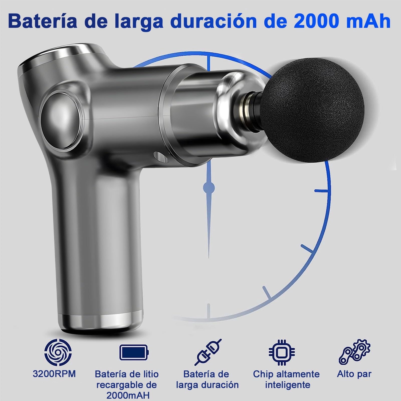 Pistola De Masaje Muscular, Fascia Gun,Masajeador Muscular De Tejido Profundo, Masajeador Deportivo Relajante EléCtrico PortáTil, Cuerpo De 8 Cabezas, Adecuado para El Hogar Y Los Viajes