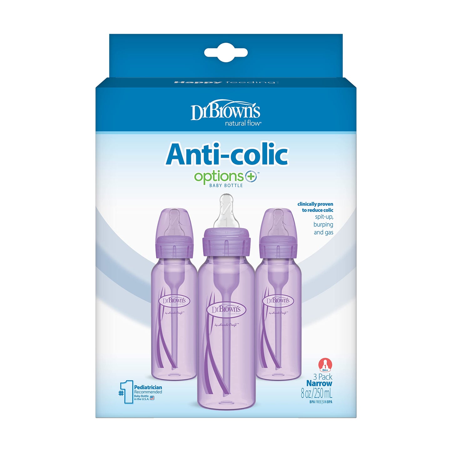 Dr. Brown's Options+ Baby Bottles, 8 Ounce, Purple, 3 Count