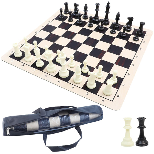 BREEZEE Juego de Ajedrez Profesional, Portátil Enrollable, 51x51 cm Tipo Mousepad Espesor 2 mm, 2 Reinas Extra y Bolsa de Viaje, Ajedrez Profesional con Piezas Pesadas para Torneo, Juegos de Mesa