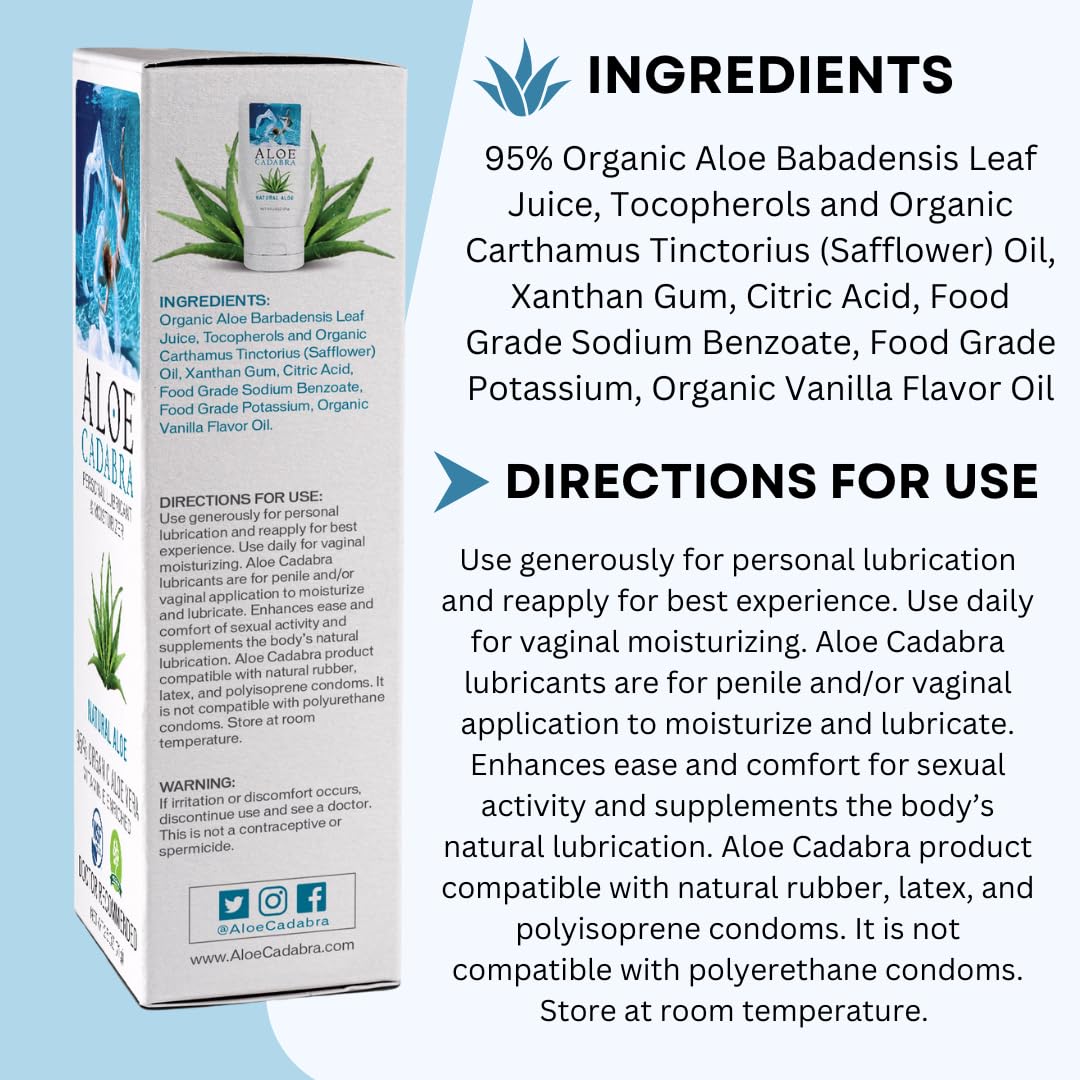 Lubricante Personal Aloe Cadabra Aloe Natural Orgánico e Hidratante Vaginal 95% Aloe Vera Paquete de 3