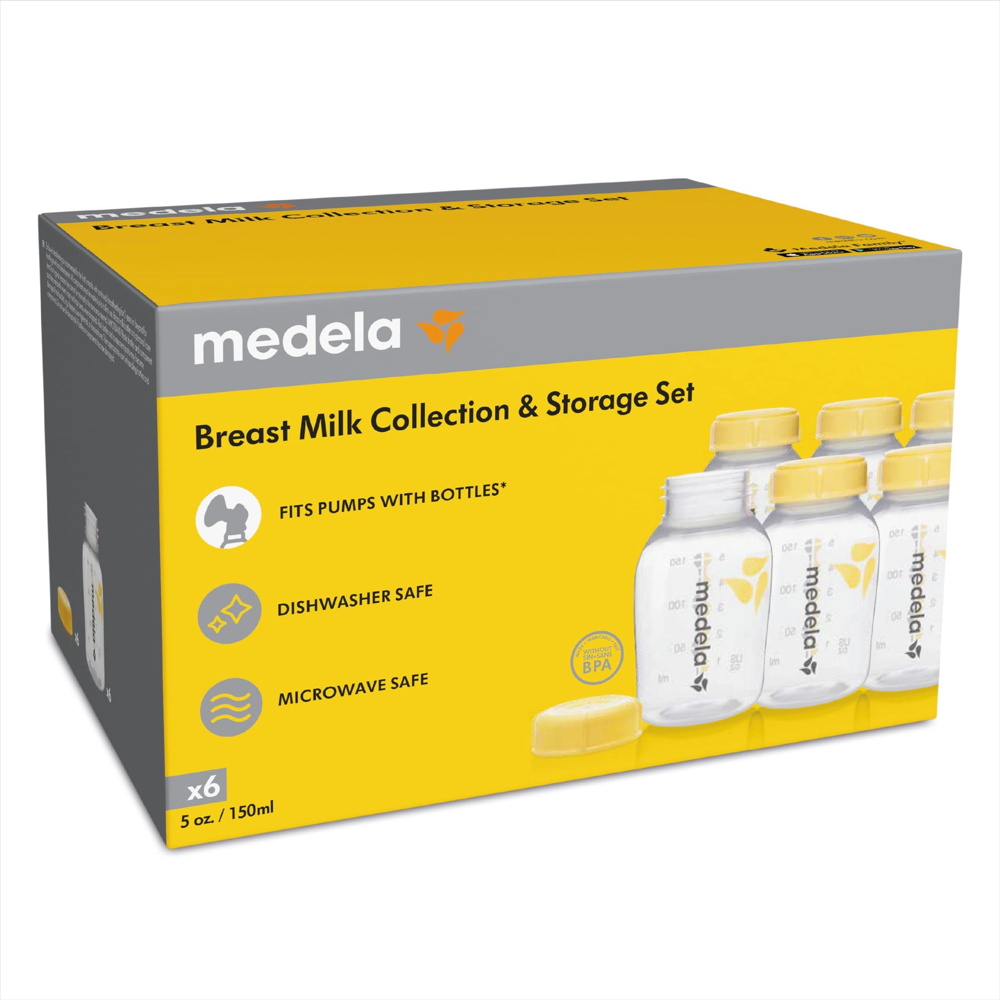 Botellas Medela de Recolección y Almacenamiento de Leche Materna 5 Onzas Pack 6