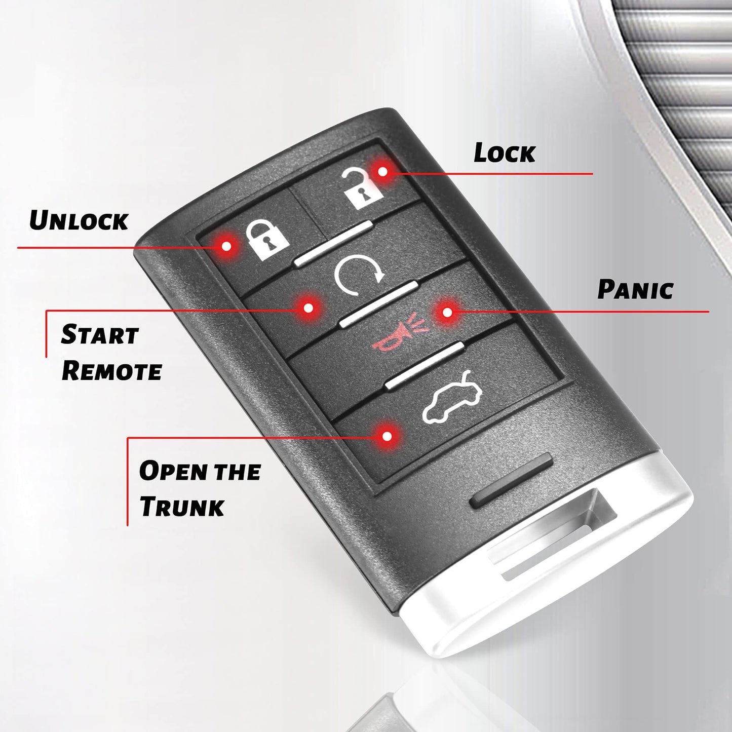 VOFONO - Llavero de repuesto inteligente para entrada sin llave compatible con Cadillac CTS 2008-2015/STS 2008-2011 (FCC ID: M3N5WY777A) 5 botones