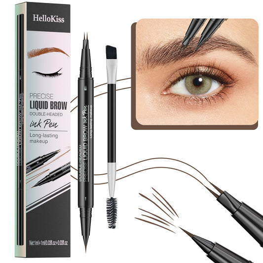 LEKOU Liquid Eyebrow Pen, 2 en 1 Dual-Ended Eyebrow Pencil, Lapiz de Cejas Larga Duracion 3D Waterproof, Plumín de Cejas Microblading para Delineador Cejas Natural (Marrón)
