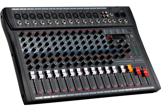 AUDIOTEK Mezcladora de Sonido 12 Canales 24 Efectos Mixer USB Interfaz Bluetooth DJ Potencia de 40 W Entrada para Auriculares Phantom Power Consola de Audio Mezcladoras Reproductor y Grabador MP3