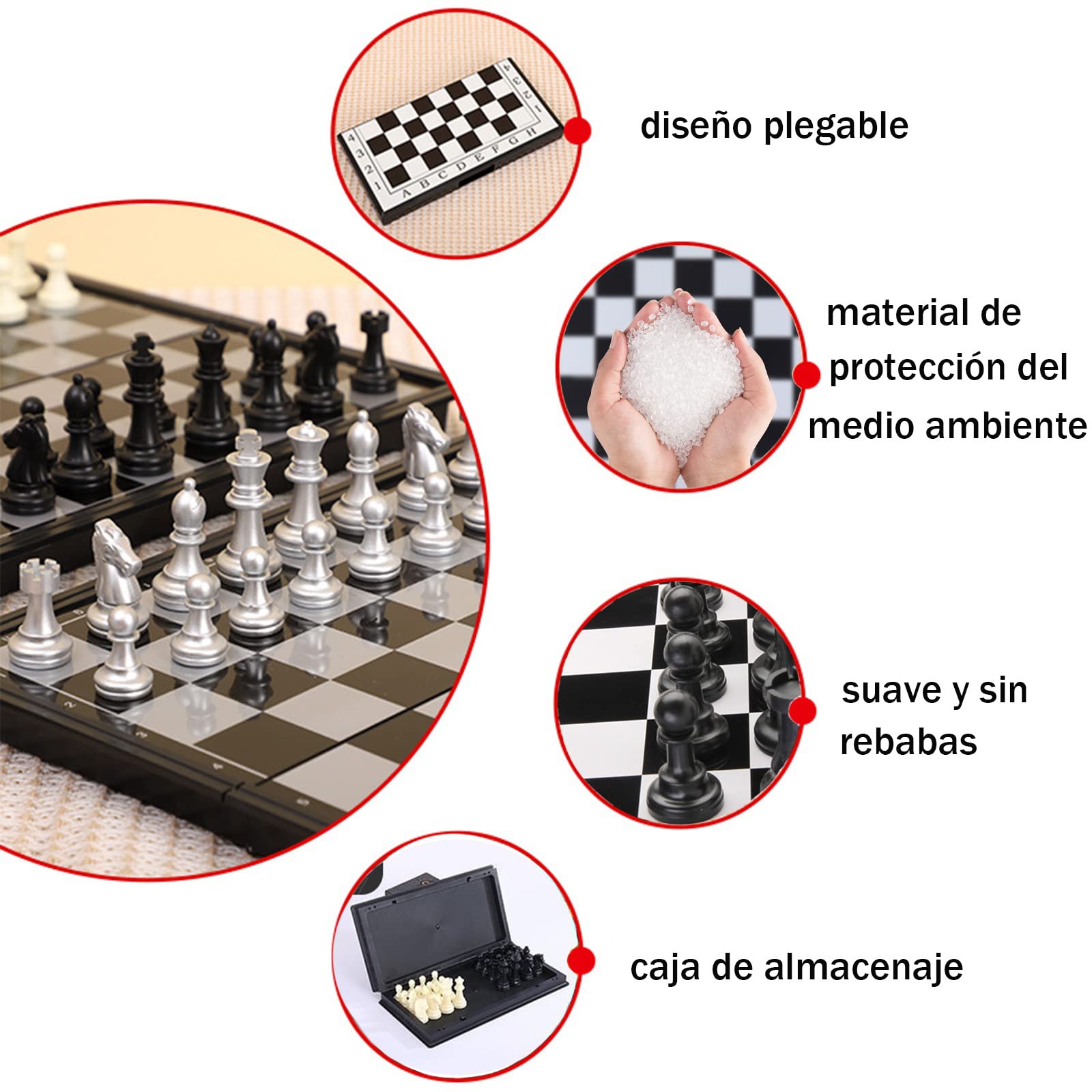 Ajedrez Profesional RW0YE Negro imantado Plegable para Niños y Adultos