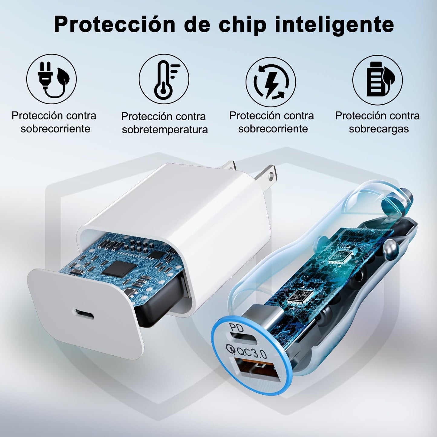 Uniytriox 20W Cargador Tipo C con Cable iPhone, 38W Car Charger Combo Kit, 2 Puertos Adaptador de Coche Tipo C y QC 3.0 de Aluminio Quick Charger Compatible con iPhone 14 13 12 11 Pro MAX Mini