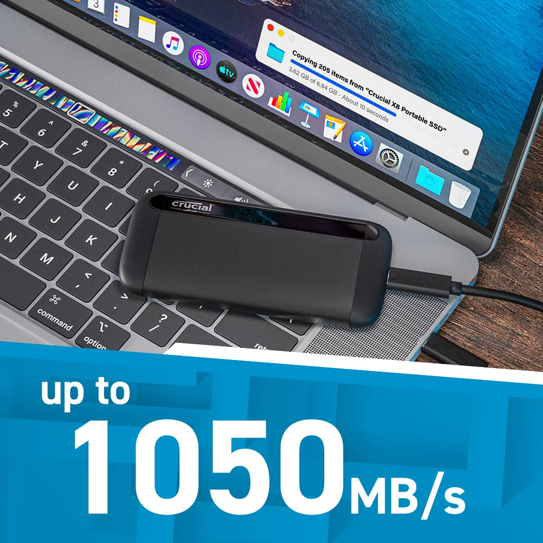 Crucial X8 SSD portátil de 2 TB – hasta 1050 MB/s – PC y Mac – USB 3.2 Unidad de Estado sólido Externa – CT2000X8SSD9