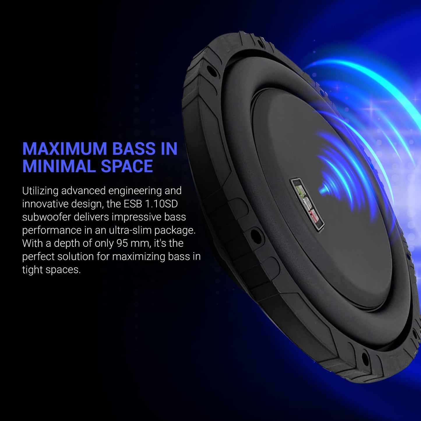 ESB Audio ESB 1.10SD 10''/250 mm 4+4 Ohm Subwoofer poco profundo: diseño ultracompacto, potente salida de graves, ingeniería de borde cortado, manejo de alta potencia | optimizado para cajas selladas