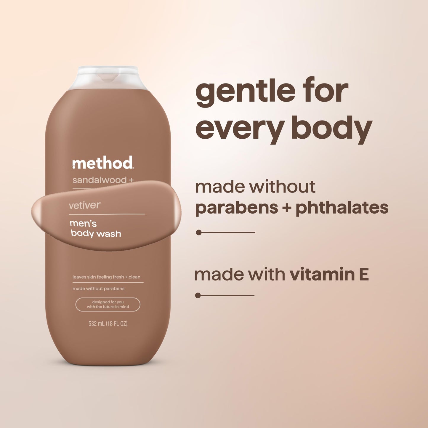Method Men Body Wash, Sandalwood + Vetiver, Paraben and Phthalate Free, 18 fl oz (Pack of 1)