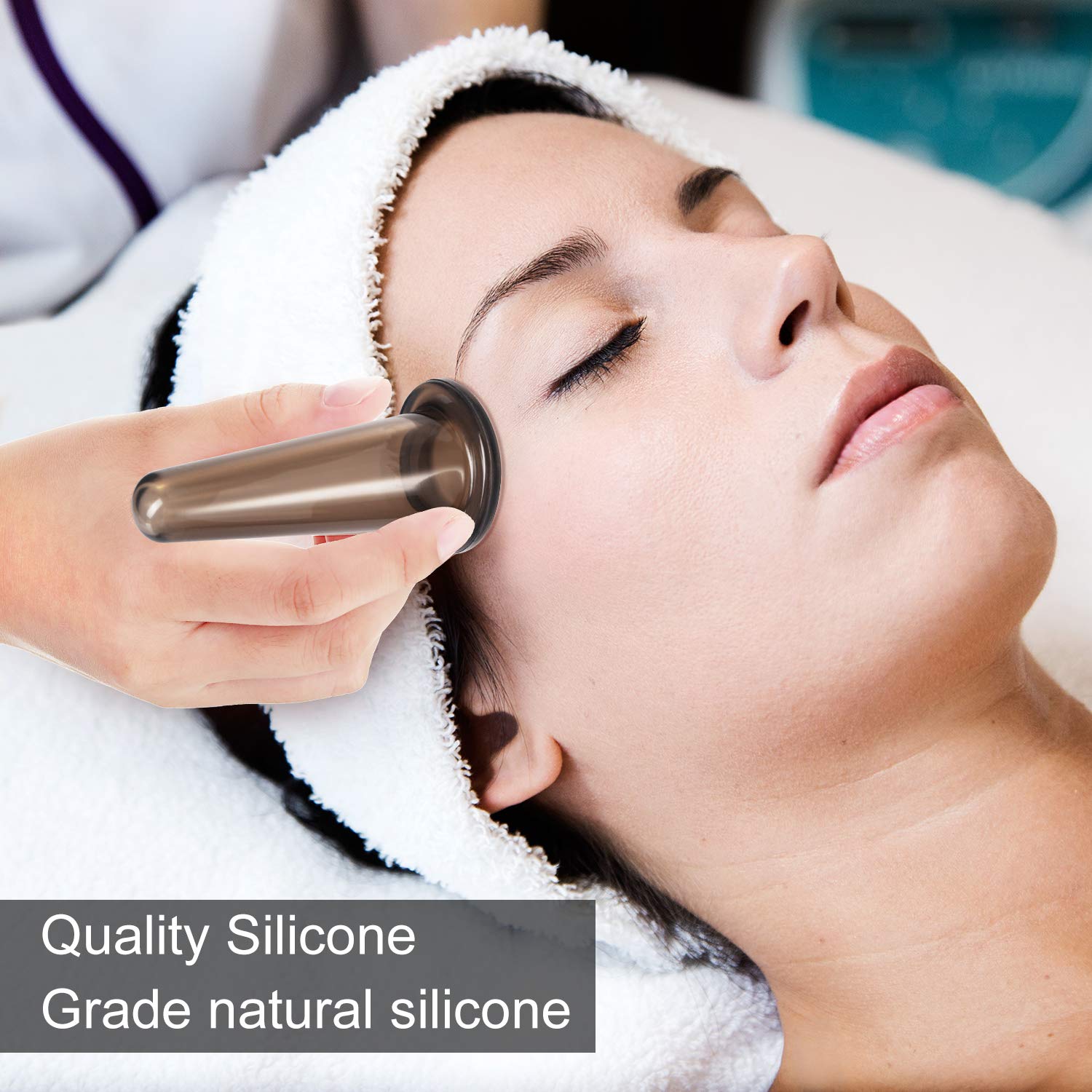 Juego de ventosas faciales para masaje facial y ojos, juego de tazas de silicona con cepillo exfoliante para la cara y el cuello (pequeño, mediano, grande, negro)