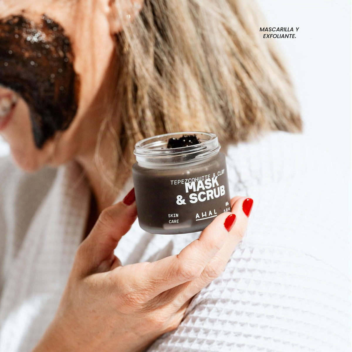 AHAL Mask & Scrub - Mascarilla Facial de Tepezcohuite y 5 Arcillas - Exfolia, Renueva y Humecta - Limpieza Profunda Regeneradora con Ingredientes Naturales, Ideal para Skin Care, 80g.