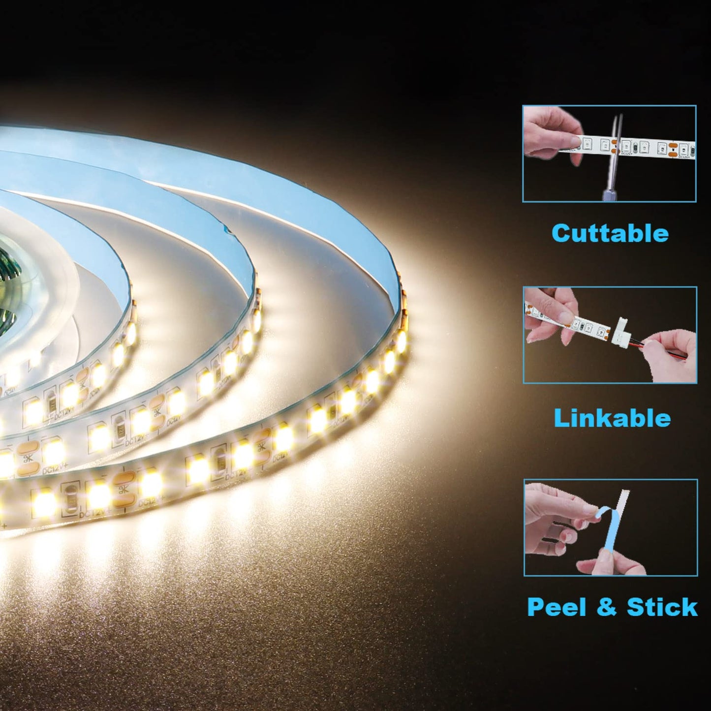 KXZM Tira LED 5M 12V Blanco Natural 4000K Flexible Alta Densidad 600LEDs SMD2835 IP20 Not Impermeable Luces de Cinta LED para Armarios Salón Dormitorio Decoración Hogar(Alimentación No Incluida)