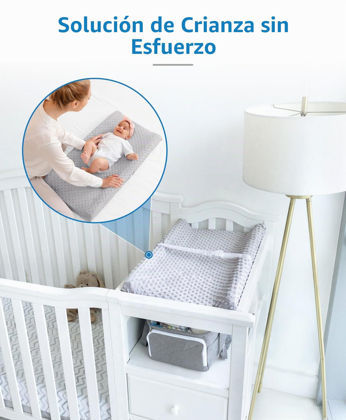 LOONAH - Cambiador pequeño compacto con cubierta, 27 x 16 pulgadas, cambiador de pañales contorneado para cuna combinada con cambiador, impermeable e hipoalergénico, correa de seguridad con hebilla de