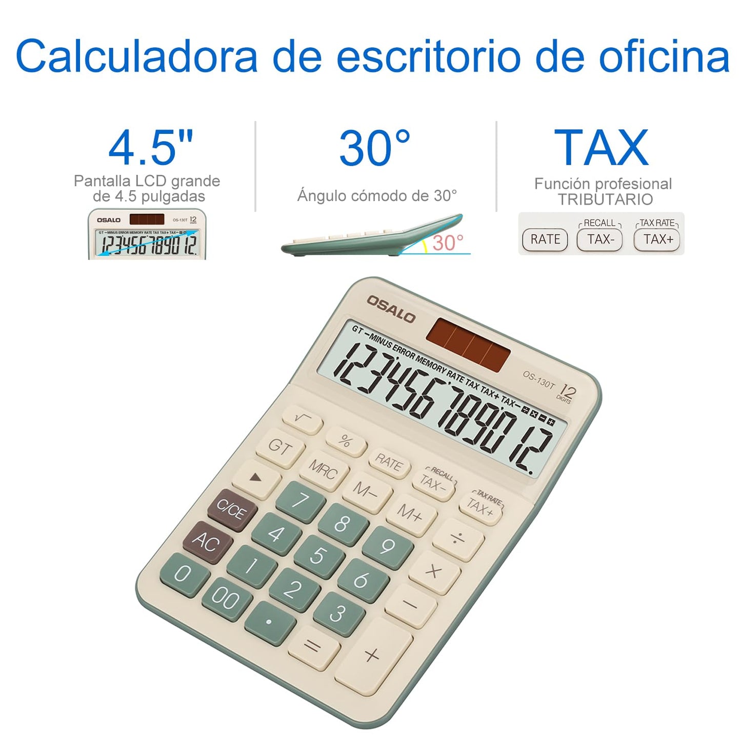 Calculadora de Escritorio pendancy Verde Pantalla LCD Grande con Función de Impuestos para Office Home