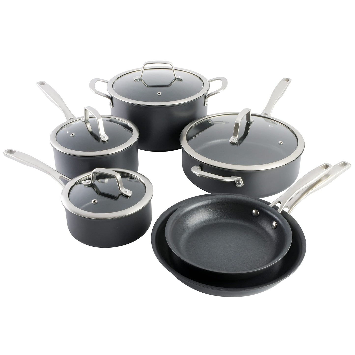 Kenmore Pro Arbor Heights - Juego de utensilios de cocina de aluminio forjado de platino anodizado duro de 7 capas, 10 piezas, color negro